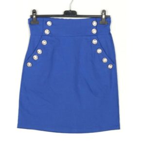 Minifalda Alta Botones Azul